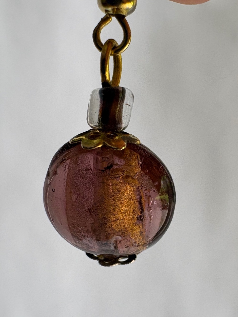 Vintage Murano Glass Gold Foil Earrings Pink Venetian Lampwork Drop Dangles - Picture 5 of 6